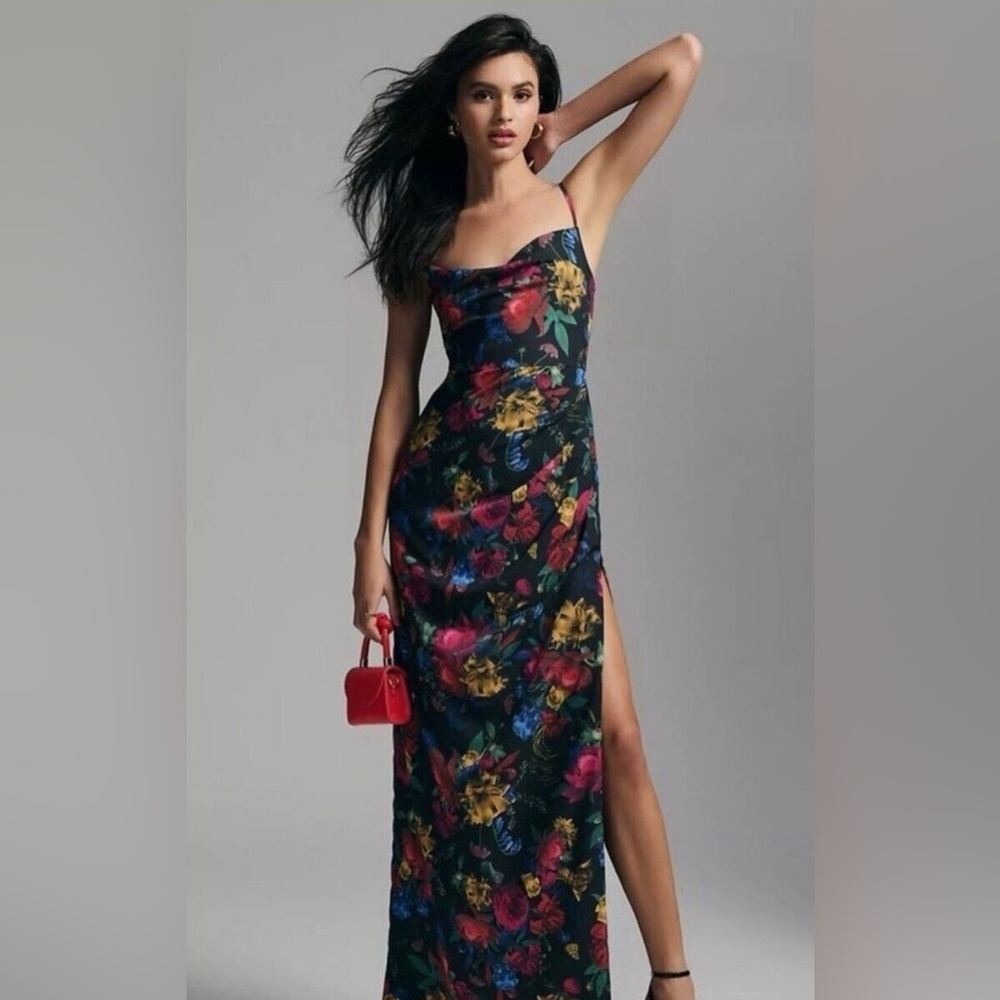 Anthropologie Hutch Floral Maxi Dress Slip Black Motif Size 2